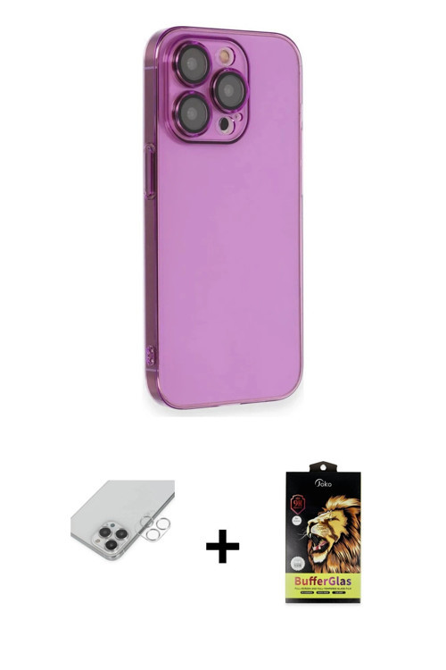 ieg™ iPhone 14 Pro Max Kılıf Siluet Minimal Özel Seri - Siyah Buffer Cam Ekran Koruyucu + Gümüş Band