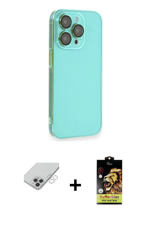 ieg™ iPhone 14 Pro Max Kılıf Siluet Minimal Özel Seri - Siyah Buffer Cam Ekran Koruyucu + Gümüş Band