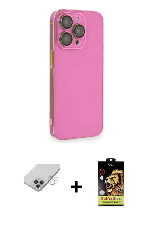 ieg™ iPhone 14 Pro Max Kılıf Siluet Minimal Özel Seri - Siyah Buffer Cam Ekran Koruyucu + Gümüş Band