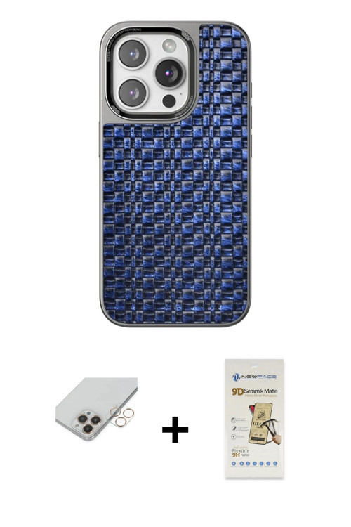 ieg™ iPhone 14 Pro Max Kılıf Siluet Form Serisi - Siyah Mat Seramik Nano Ekran Koruyucu + Gold Band