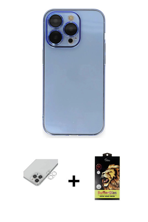 ieg™ iPhone 14 Pro Max Kılıf Siluet Minimal Özel Seri - Siyah Buffer Cam Ekran Koruyucu + Gümüş Band