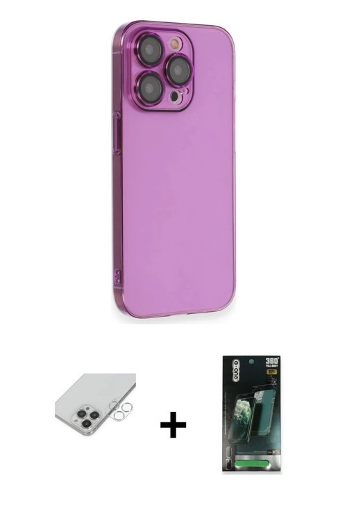 ieg™ iPhone 14 Pro Max Kılıf Siluet Minimal Özel Seri - Şeffaf 360 Full Body Arka Koruyucu + Gümüş B