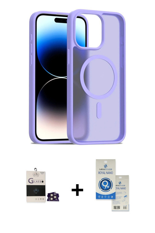 ieg™ iPhone 14 Pro Max Kılıf Siluet Minimal Prime - Şeffaf Royal Nano Ekran Koruyucu + Gold Bilvis T