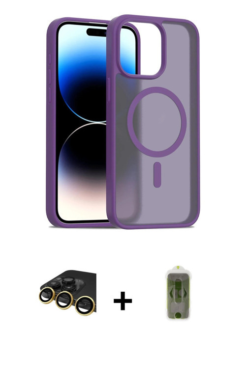 ieg™ iPhone 14 Pro Max Kılıf Siluet Minimal Prime - Siyah Joko Magic 5D Hayalet Cam + Gold Raze Meta