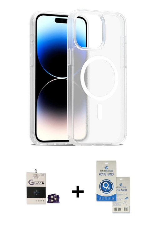 ieg™ iPhone 14 Pro Max Kılıf Siluet Minimal Prime - Şeffaf Royal Nano Ekran Koruyucu + Gold Bilvis T