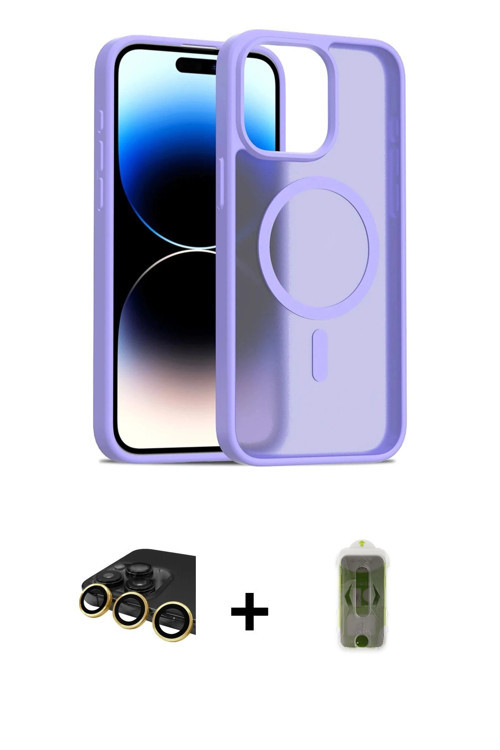 ieg™ iPhone 14 Pro Max Kılıf Siluet Minimal Prime - Siyah Joko Magic 5D Hayalet Cam + Gold Raze Meta