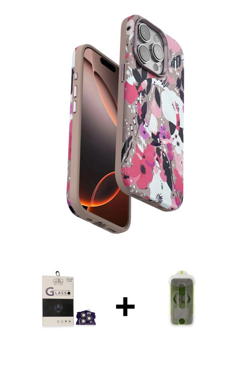 ieg™ iPhone 14 Pro Max Kılıf Siluet Doku - Siyah Joko Magic 5D Hayalet Cam + Gümüş Bilvis Titan Kame