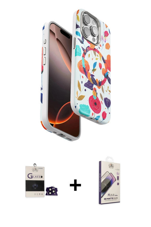 ieg™ iPhone 14 Pro Max Kılıf Siluet Doku - Siyah Bilvis 3D Mat Cam Ekran Koruyucu + Siyah Bilvis Tit
