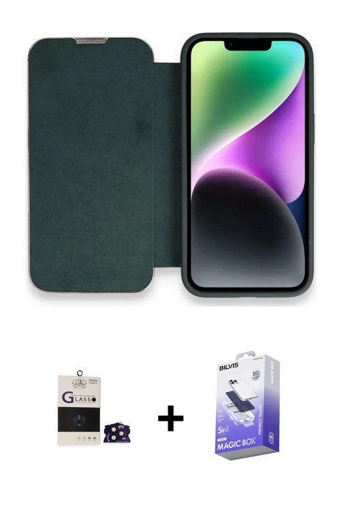 ieg™ iPhone 14 Pro Max Kılıf Siluet Minimal Serisi - Siyah Bilvis 5in1 5D Magic Hayalet Cam Ekran Ko