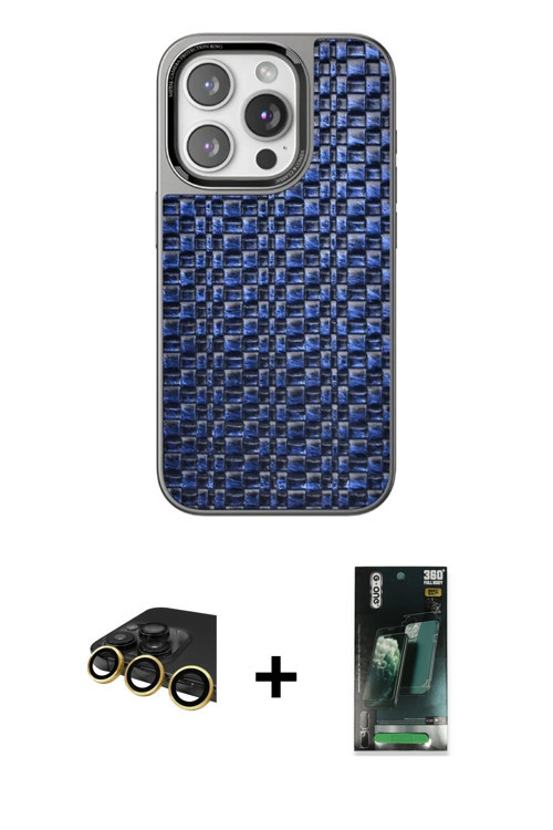 ieg™ iPhone 14 Pro Max Kılıf Siluet Form Serisi - Şeffaf 360 Full Body Arka Koruyucu + Gold Raze Met