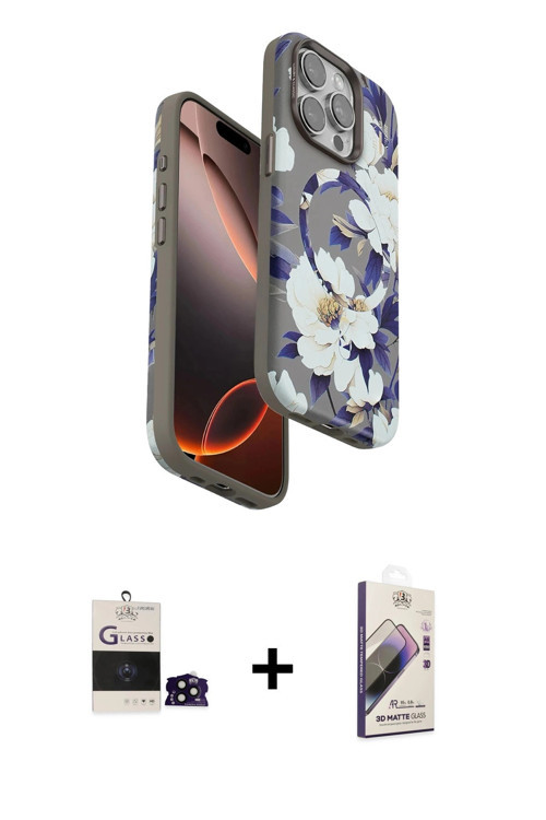 ieg™ iPhone 14 Pro Max Kılıf Siluet Doku - Siyah Bilvis 3D Mat Cam Ekran Koruyucu + Siyah Bilvis Tit