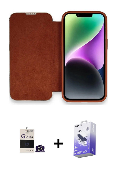 ieg™ iPhone 14 Pro Max Kılıf Siluet Minimal Serisi - Siyah Bilvis 5in1 5D Magic Hayalet Cam Ekran Ko