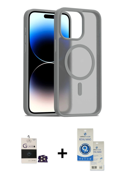 ieg™ iPhone 14 Pro Max Kılıf Siluet Minimal Prime - Şeffaf Royal Nano Ekran Koruyucu + Gold Bilvis T
