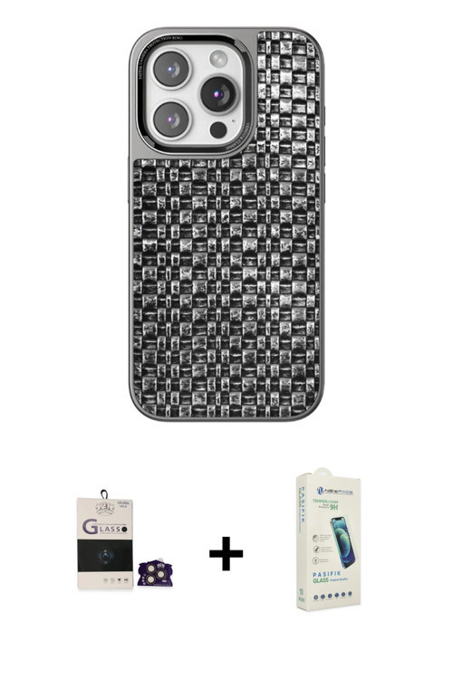 ieg™ iPhone 14 Pro Max Kılıf Siluet Form Serisi - Şeffaf Pasifik Cam Ekran Koruyucu + Gold Bilvis Ti