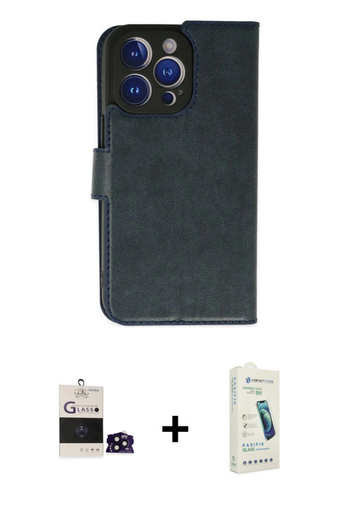 ieg™ iPhone 14 Pro Max Kılıf Siluet Işık Serisi - Şeffaf Pasifik Cam Ekran Koruyucu + Siyah Bilvis T
