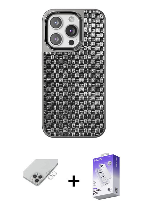 ieg™ iPhone 14 Pro Max Kılıf Siluet Form Serisi - Siyah Bilvis 5in1 3D Magic Cam Ekran Koruyucu + Gü