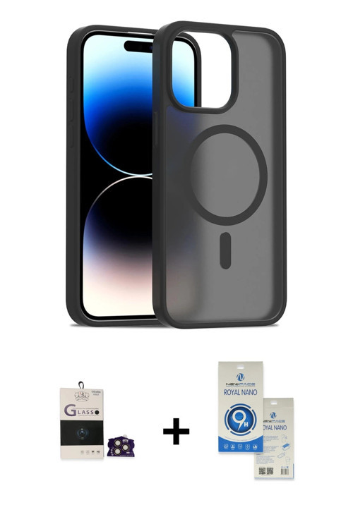 ieg™ iPhone 14 Pro Max Kılıf Siluet Minimal Prime - Şeffaf Royal Nano Ekran Koruyucu + Gold Bilvis T