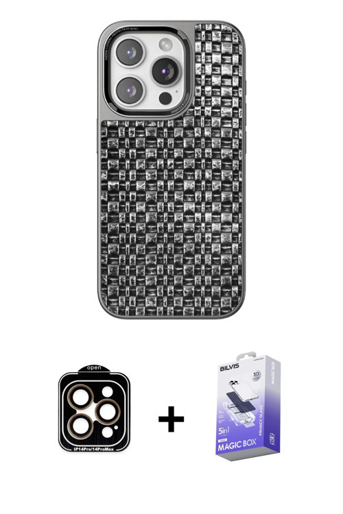 ieg™ iPhone 14 Pro Max Kılıf Siluet Form Serisi - Siyah Bilvis 5in1 5D Magic Hayalet Cam Ekran Koruy