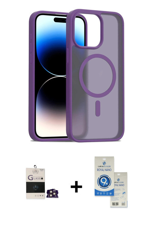 ieg™ iPhone 14 Pro Max Kılıf Siluet Minimal Prime - Şeffaf Royal Nano Ekran Koruyucu + Gold Bilvis T