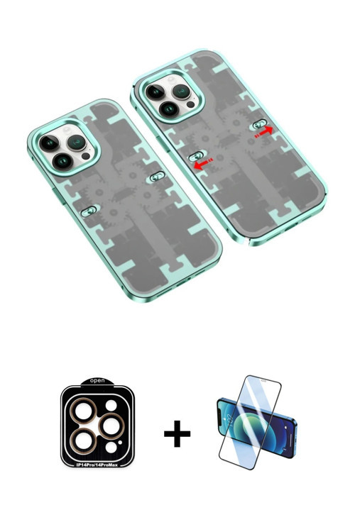 ieg™ iPhone 14 Pro Max Kılıf Ufuk Doku Prime - Siyah 3D Antistatik Cam Ekran Koruyucu + Turuncu PVD