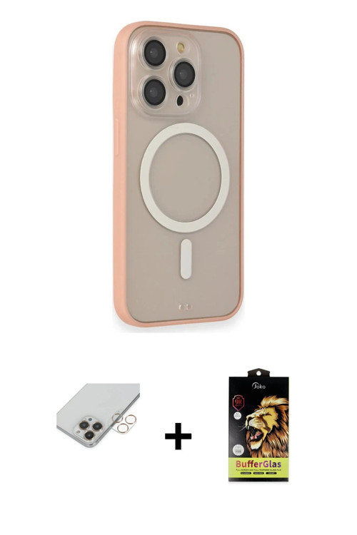 ieg™ iPhone 14 Pro Max Kılıf Siluet Işık Koleksiyonu - Siyah Buffer Cam Ekran Koruyucu + Gold Band M
