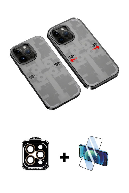 ieg™ iPhone 14 Pro Max Kılıf Ufuk Doku Prime - Siyah 3D Antistatik Cam Ekran Koruyucu + Turuncu PVD