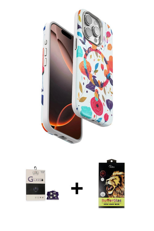 ieg™ iPhone 14 Pro Max Kılıf Siluet Doku - Siyah Buffer Cam Ekran Koruyucu + Gümüş Bilvis Titan Kame