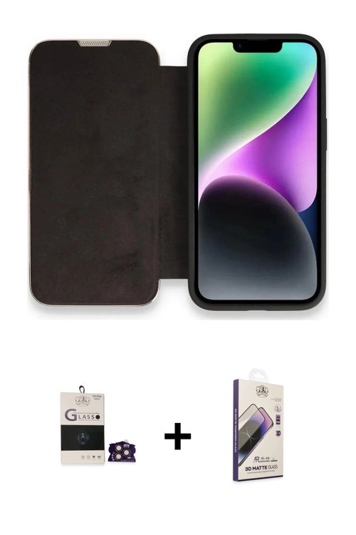 ieg™ iPhone 14 Pro Max Kılıf Siluet Minimal Serisi - Siyah Bilvis 3D Mat Cam Ekran Koruyucu + Gold B