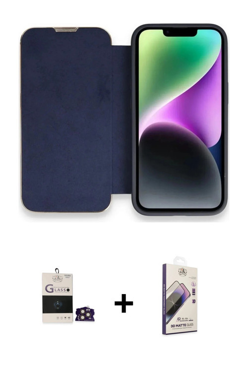 ieg™ iPhone 14 Pro Max Kılıf Siluet Minimal Serisi - Siyah Bilvis 3D Mat Cam Ekran Koruyucu + Gold B