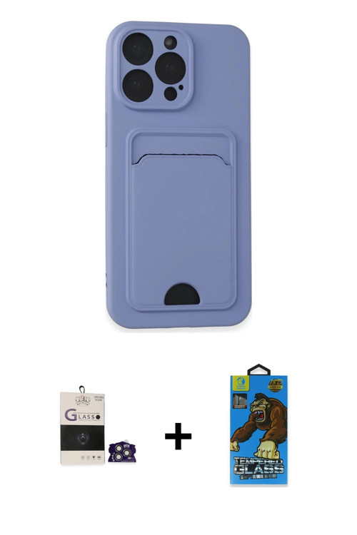 ieg™ iPhone 14 Pro Max Kılıf Vadi Çizgi Prime - Siyah 18D Cam Ekran Koruyucu + Gümüş Bilvis Titan Ka