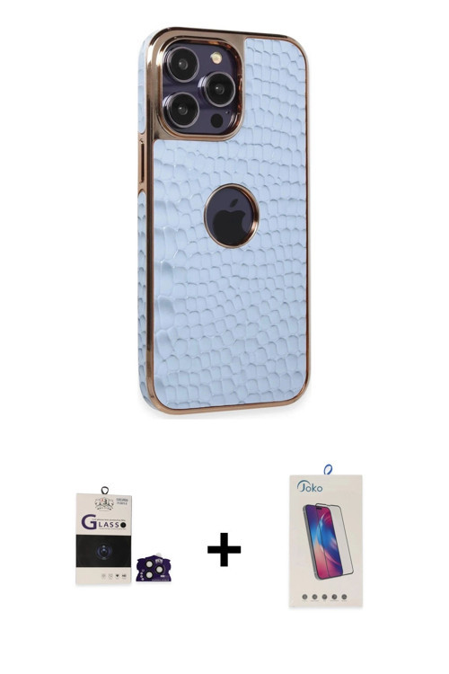 ieg™ iPhone 14 Pro Max Kılıf Ufuk Form Prime - Siyah Joko 5D Cam + Derin Mor Bilvis Titan Kamera Len
