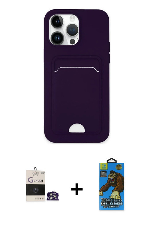 ieg™ iPhone 14 Pro Max Kılıf Vadi Çizgi Prime - Siyah 18D Cam Ekran Koruyucu + Gümüş Bilvis Titan Ka