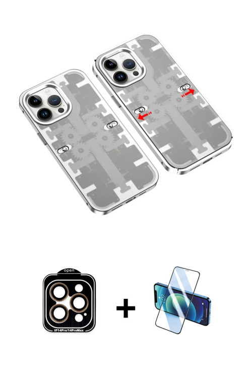 ieg™ iPhone 14 Pro Max Kılıf Ufuk Doku Prime - Siyah 3D Antistatik Cam Ekran Koruyucu + Turuncu PVD