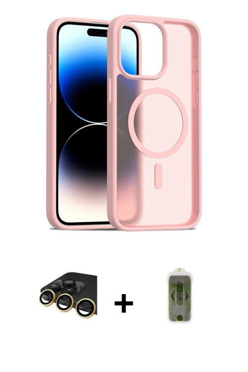 ieg™ iPhone 14 Pro Max Kılıf Siluet Minimal Prime - Siyah Joko Magic 5D Hayalet Cam + Gold Raze Meta