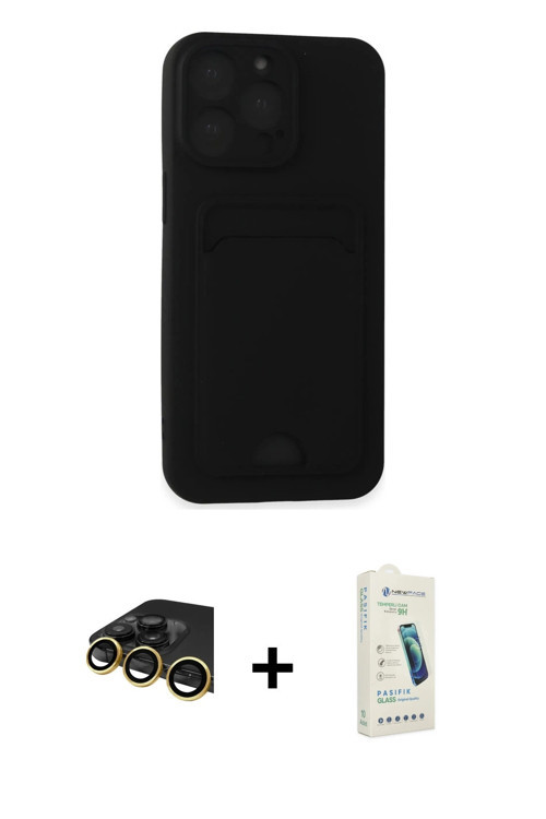ieg™ iPhone 14 Pro Max Kılıf Vadi Çizgi Prime - Şeffaf Pasifik Cam Ekran Koruyucu + Gold Raze Metal