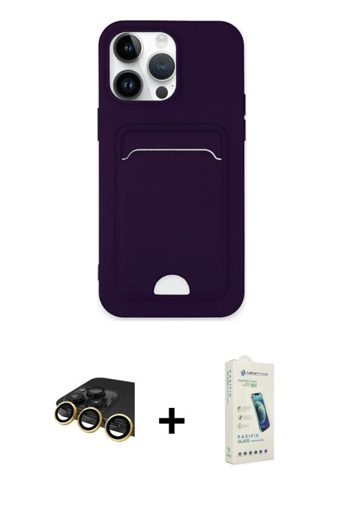 ieg™ iPhone 14 Pro Max Kılıf Vadi Çizgi Prime - Şeffaf Pasifik Cam Ekran Koruyucu + Gold Raze Metal