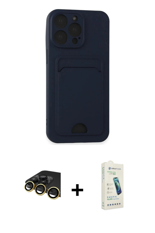 ieg™ iPhone 14 Pro Max Kılıf Vadi Çizgi Prime - Şeffaf Pasifik Cam Ekran Koruyucu + Gold Raze Metal
