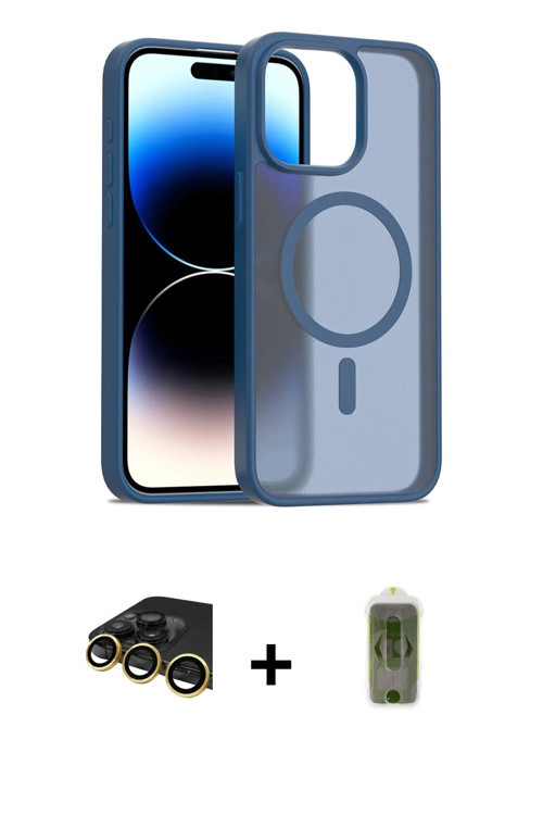 ieg™ iPhone 14 Pro Max Kılıf Siluet Minimal Prime - Siyah Joko Magic 5D Hayalet Cam + Gold Raze Meta