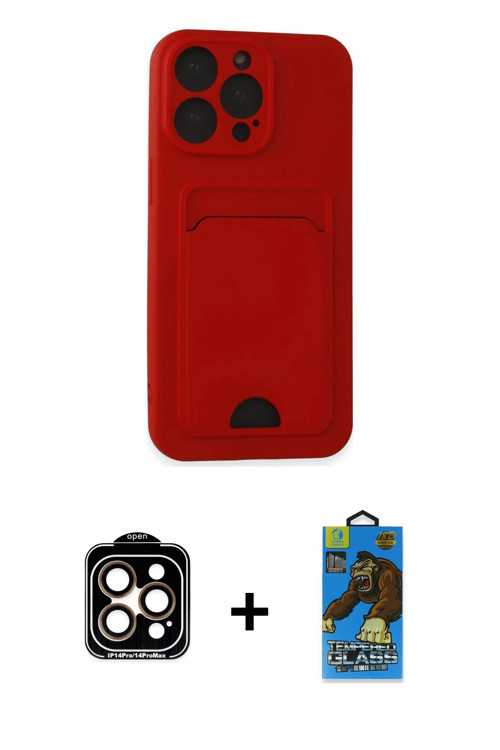 ieg™ iPhone 14 Pro Max Kılıf Vadi Çizgi Prime - Siyah 18D Cam Ekran Koruyucu + Turuncu PVD Metal Kam