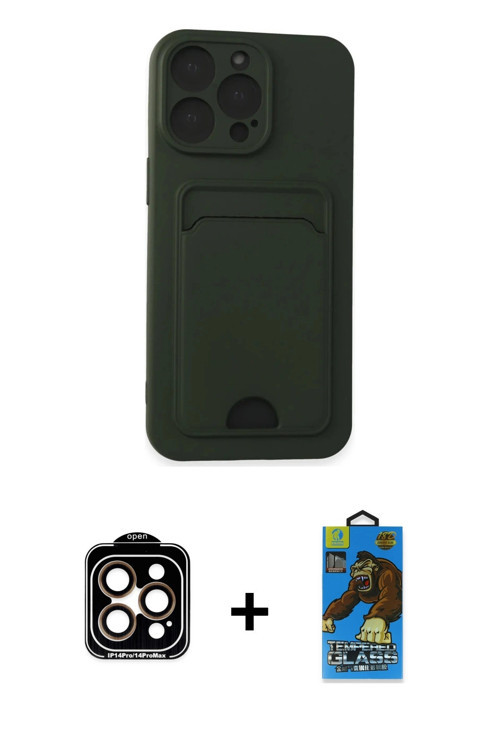 ieg™ iPhone 14 Pro Max Kılıf Vadi Çizgi Prime - Siyah 18D Cam Ekran Koruyucu + Turuncu PVD Metal Kam