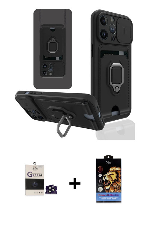 ieg™ iPhone 14 Pro Max Kılıf Vadi Form Prime - Siyah Buffer Hayalet Cam Ekran Koruyucu + Siyah Bilvi