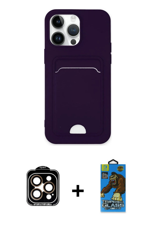 ieg™ iPhone 14 Pro Max Kılıf Vadi Çizgi Prime - Siyah 18D Cam Ekran Koruyucu + Turuncu PVD Metal Kam