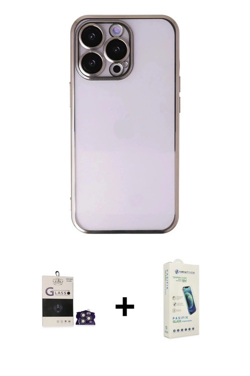 ieg™ iPhone 14 Pro Max Kılıf Vadi Minimal - Şeffaf Pasifik Cam Ekran Koruyucu + Gümüş Bilvis Titan K