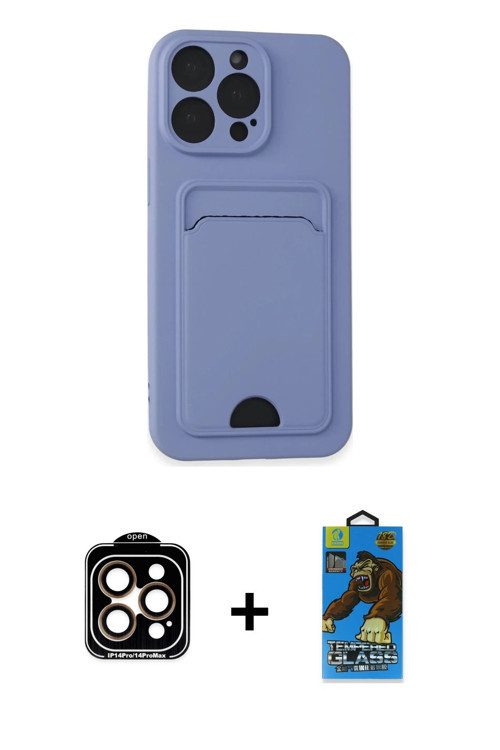 ieg™ iPhone 14 Pro Max Kılıf Vadi Çizgi Prime - Siyah 18D Cam Ekran Koruyucu + Turuncu PVD Metal Kam