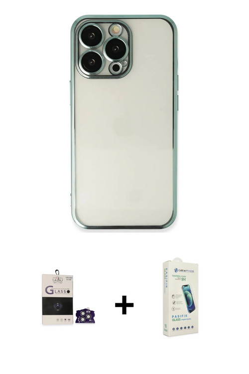 ieg™ iPhone 14 Pro Max Kılıf Vadi Minimal - Şeffaf Pasifik Cam Ekran Koruyucu + Gümüş Bilvis Titan K