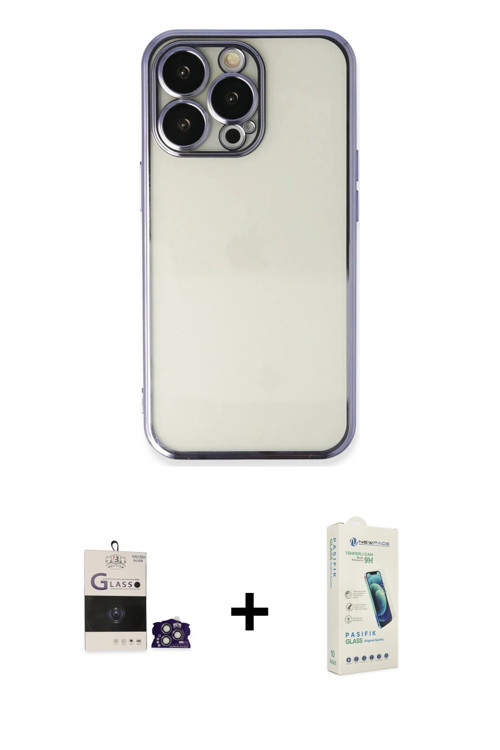 ieg™ iPhone 14 Pro Max Kılıf Vadi Minimal - Şeffaf Pasifik Cam Ekran Koruyucu + Gümüş Bilvis Titan K