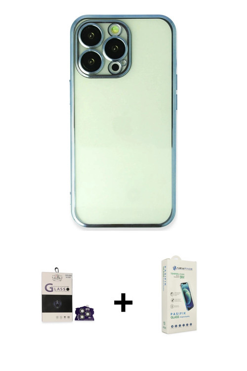 ieg™ iPhone 14 Pro Max Kılıf Vadi Minimal - Şeffaf Pasifik Cam Ekran Koruyucu + Gümüş Bilvis Titan K