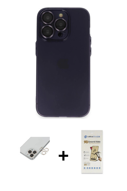 ieg™ iPhone 14 Pro Max Kılıf Ufuk Minimal Özel Seri - Siyah Mat Seramik Nano Ekran Koruyucu + Gold B