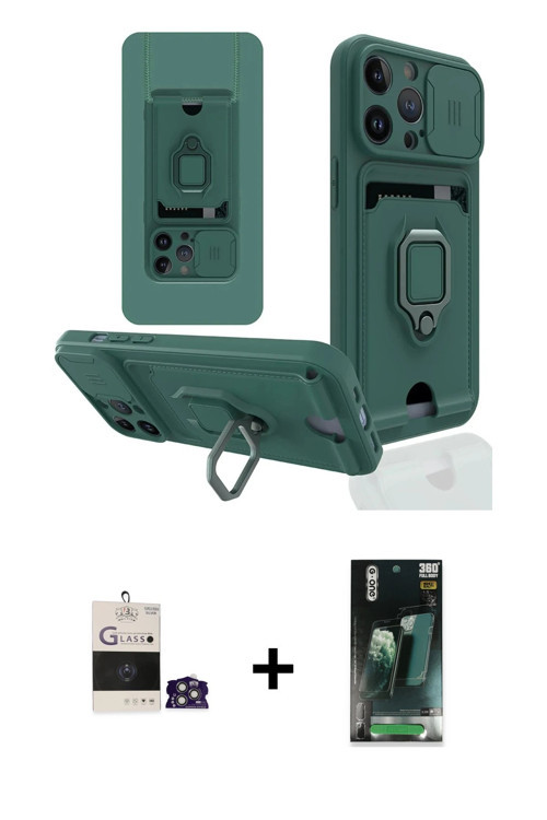 ieg™ iPhone 14 Pro Max Kılıf Vadi Form Prime - Siyah 360 Mat Full Body Arka Koruyucu + Gümüş Bilvis