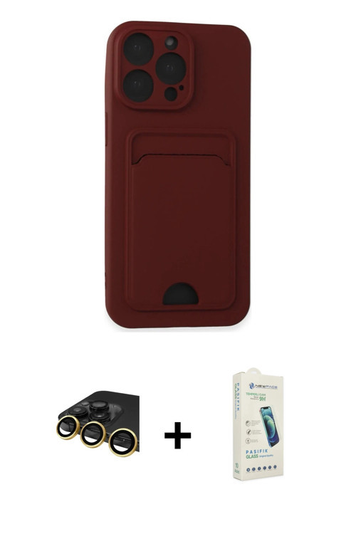 ieg™ iPhone 14 Pro Max Kılıf Vadi Çizgi Prime - Şeffaf Pasifik Cam Ekran Koruyucu + Gold Raze Metal